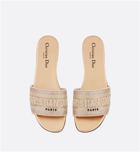 dior gold-tone cotton embroidered with metallic thread and strass|Dior Or Dway Heeled Slide Cotton Embroidered with Gold.